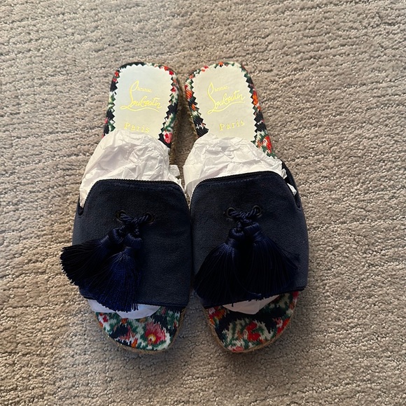 Christian louboutin navy and floral sandal size 35 - Picture 1 of 6